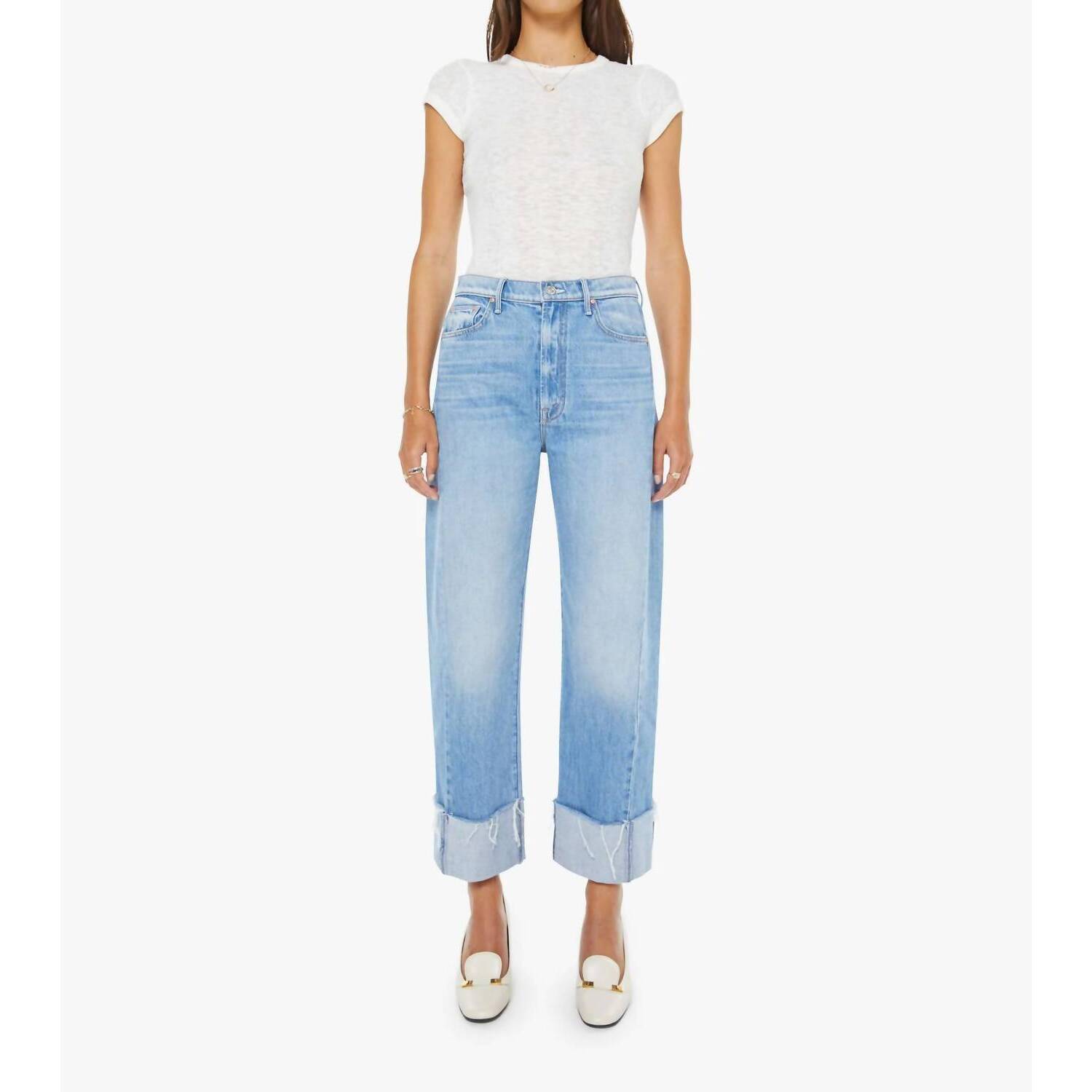 New Mother Half Pipe Ankle Cuff Fray Jean In Last Bite